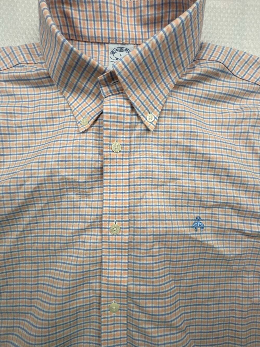 Brooks Brothers Regular Fit Non-Iron Stretch Orange Blue Check Shirt Size L - Picture 11 of 14